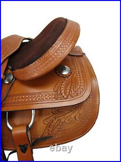 Used Trail Saddle Western Horse Pleasure Floral Tooled Leather Tack 18 17 16 15
