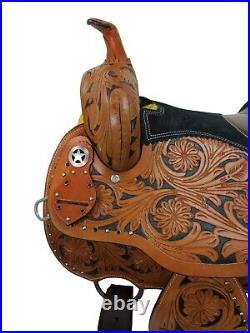 Used Trail Saddle Western Horse Pleasure Floral Tooled Painted Tack Set 17 16 15