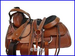 Used Trail Saddle Western Horse Pleasure Waffle Tooled Leather Tack Set 15 16 17