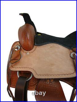 Used Trail Saddle Western Horse Pleasure Waffle Tooled Leather Tack Set 15 16 17