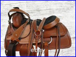 Used Trail Saddle Western Horse Pleasure Waffle Tooled Leather Tack Set 15 16 17