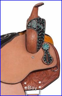 Used Turquoise Western Leather Barrel Trail Show Horse Saddle Tack Set 14 16