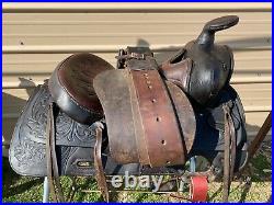 Used/Vintage 15 TexTan Western saddle withspiderweb tooling