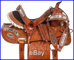 Used Western Barrel Racing Cowgirl Pleasure Trail Horse Leather Saddle 14 15 16