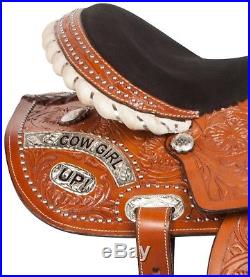 Used Western Barrel Racing Cowgirl Pleasure Trail Horse Leather Saddle 14 15 16