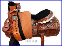 Used Western Roping Horse Floral Carved Saddle Reins Rodeo Roper Work Harness