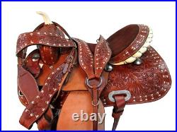 Used Western Saddle Barrel Racing Trail Horse Pleasure Leather Tack Set 15