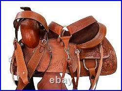 Used Western Saddle Roping Ranch Tooled Leather Horse Pleasure Tack 15 16 17 18