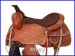 Used Western Saddle Roping Ranch Tooled Leather Horse Pleasure Tack 15 16 17 18