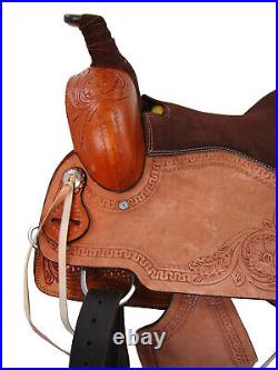 Used Western Saddle Roping Ranch Tooled Leather Horse Pleasure Tack 15 16 17 18