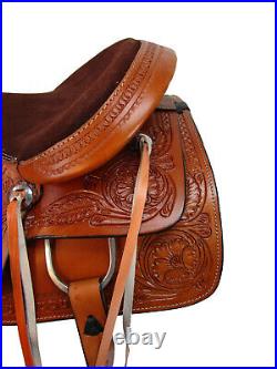 Used Western Saddle Roping Ranch Tooled Leather Horse Pleasure Tack 15 16 17 18