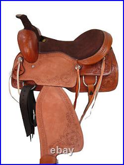 Used Western Saddle Roping Ranch Tooled Leather Horse Pleasure Tack 15 16 17 18