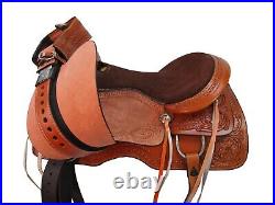 Used Western Saddle Roping Ranch Tooled Leather Horse Pleasure Tack 15 16 17 18