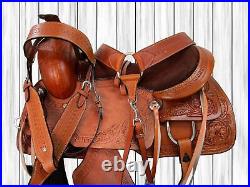 Used Western Saddle Roping Ranch Tooled Leather Horse Pleasure Tack 15 16 17 18