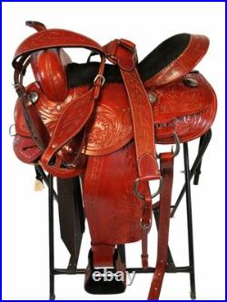 Used Western Saddle Trail Pleasure Detailed Floral Tooled Leather Tack Set 16