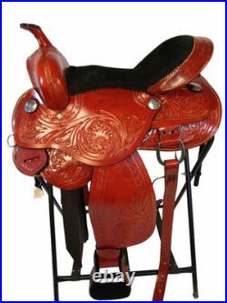 Used Western Saddle Trail Pleasure Detailed Floral Tooled Leather Tack Set 16