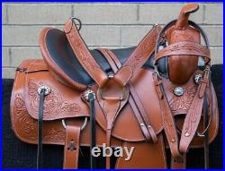 Used Western Trail Saddle Horse Pleasure Floral Tooled Leather Tack 18 17 16 15
