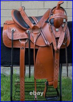 Used Western Trail Saddle Horse Pleasure Floral Tooled Leather Tack 18 17 16 15