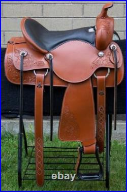 Used Western Trail Saddle Horse Pleasure Floral Tooled Leather Tack 18 17 16 15