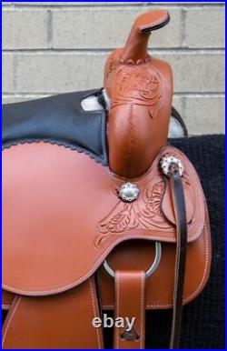 Used Western Trail Saddle Horse Pleasure Floral Tooled Leather Tack 18 17 16 15