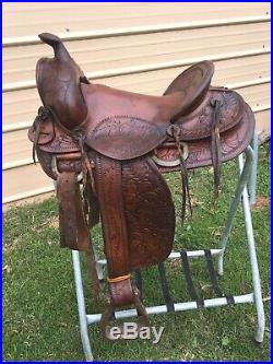 Used/vintage 14 JC Higgins tooled leather/ slick seat Western saddle US made