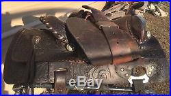 Used / vintage 15 Billy Cook tooled dark oil leather Western saddle US made