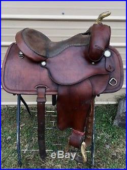 Used/vintage 16 Charles Crawley Western reining saddle withAlpaca silver conchos