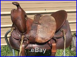 Used/vintage/antique 15 hard seat high back Western saddle US made