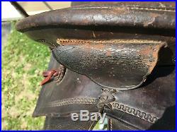 Used/vintage/antique 16 slick seat Western high back ranch saddle