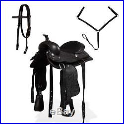 VidaXL Western Saddle with Breast Collar&Horse Headstall Real Leather 13 Black