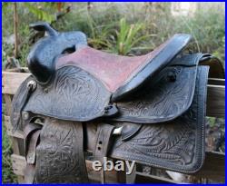 Vintage 17 Western Trail Saddle Hand-Tooled Floral Leather