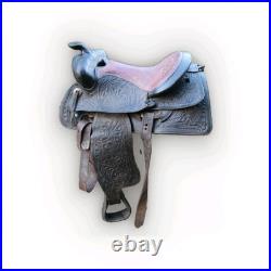 Vintage 17 Western Trail Saddle Hand-Tooled Floral Leather