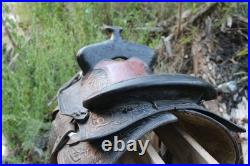 Vintage 17 Western Trail Saddle Hand-Tooled Floral Leather