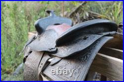 Vintage 17 Western Trail Saddle Hand-Tooled Floral Leather
