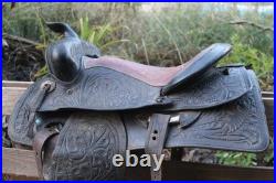 Vintage 17 Western Trail Saddle Hand-Tooled Floral Leather