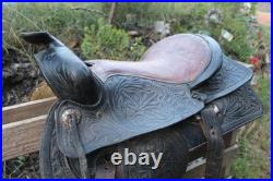 Vintage 17 Western Trail Saddle Hand-Tooled Floral Leather