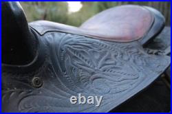 Vintage 17 Western Trail Saddle Hand-Tooled Floral Leather