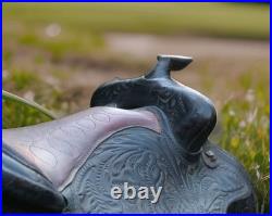 Vintage 17 Western Trail Saddle Hand-Tooled Floral Leather