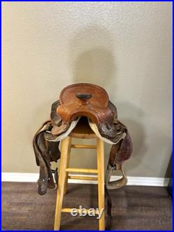 Vintage Brown Tooled Leather Big Horn Saddle. Needs cleaned up-great condition