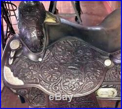 Vintage Circle Y western Tooled Silver show SADDLE Equitation model 16 seat