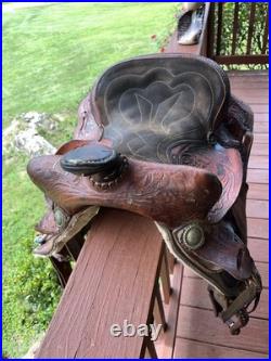 Vintage Easy Rider Action Saddle Tooled Leather Western Horse Saddle 22x16