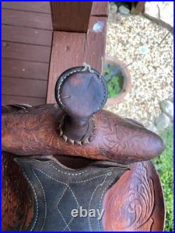 Vintage Easy Rider Action Saddle Tooled Leather Western Horse Saddle 22x16