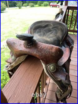 Vintage Easy Rider Action Saddle Tooled Leather Western Horse Saddle 22x16 Vintage Easy Rider Action Saddle Tooled Leather Western Horse Saddle 22x16