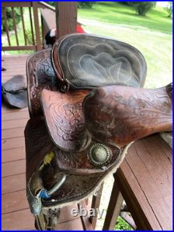 Vintage Easy Rider Action Saddle Tooled Leather Western Horse Saddle 22x16