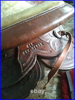 Vintage Hereford Brand Tex Tan of Yoakum Western Saddle Leather tooling horse