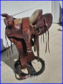 Vintage Hereford Tex Tan 16 Western saddle Tooled