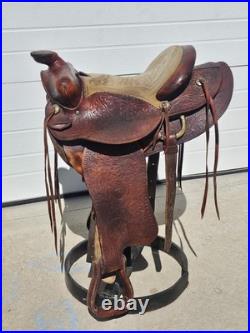 Vintage Hereford Tex Tan 16 Western saddle Tooled