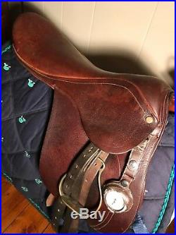 Vintage Leather Horse Racing Saddle w Crop Holder & Stopwatch