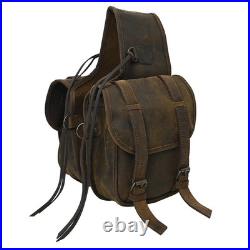 Vintage Leather Horse Saddle Bag Western Equestrian Riding Pannier Storage Bag