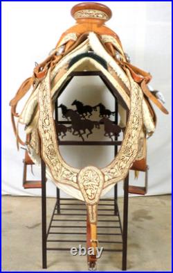 Vintage Museum Mexican Charro Saddle Silver Hand Tooled Leather Sword Never Used
